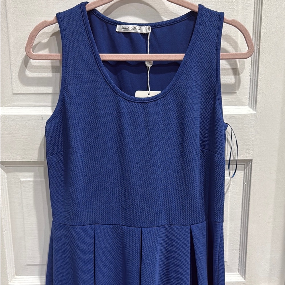 White Mark Blue A-line Midi Dress